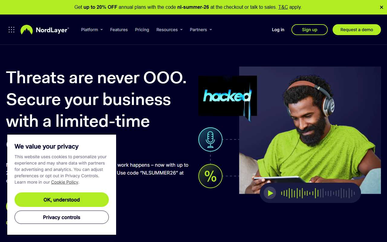 NordLayer sponsor landing page advertised on Hacked