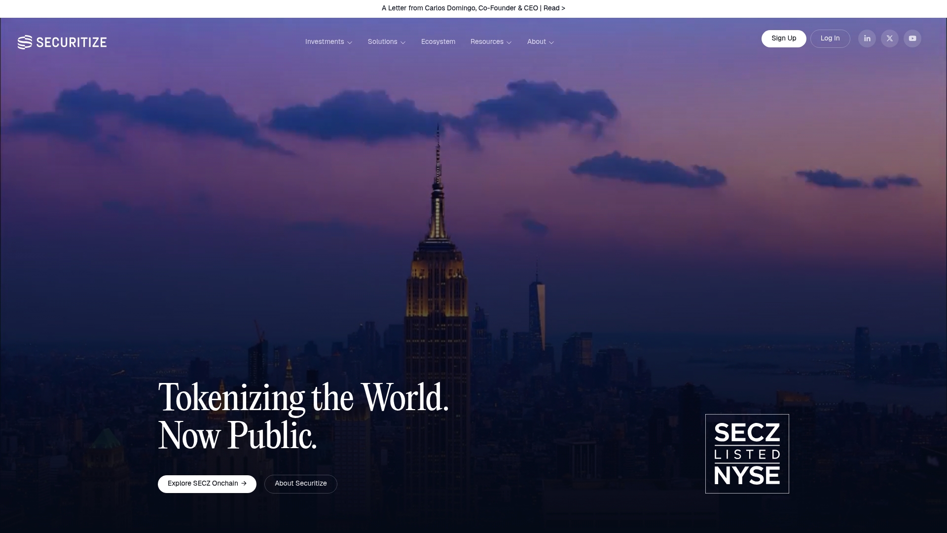 Securitize sponsor landing page advertised on The Wolf Of All Streets