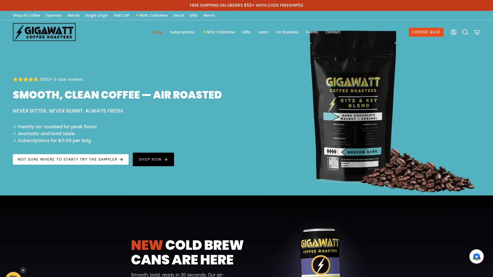 Gigawatt Coffee Roasters sponsor landing page advertised on No Agenda