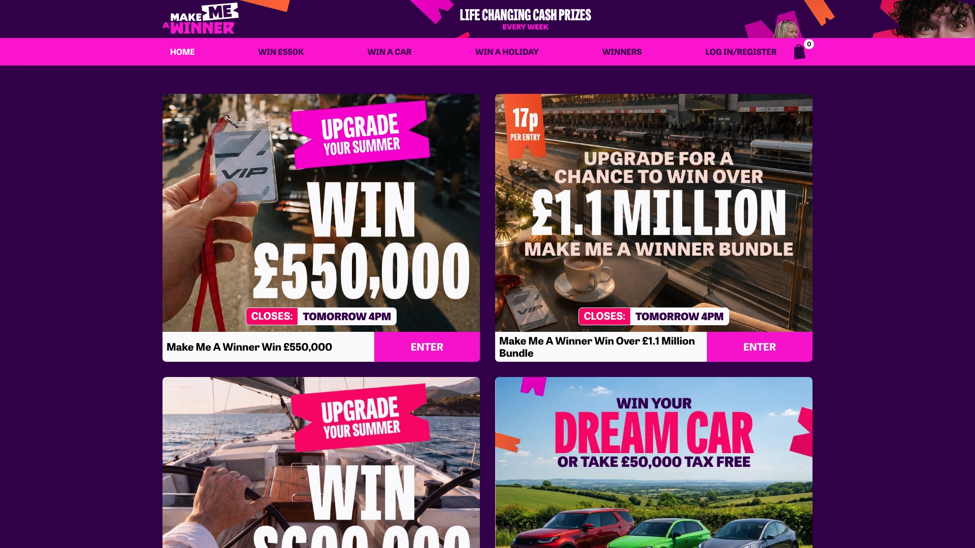 Make Me A Winner sponsor landing page advertised on Superscoreboard