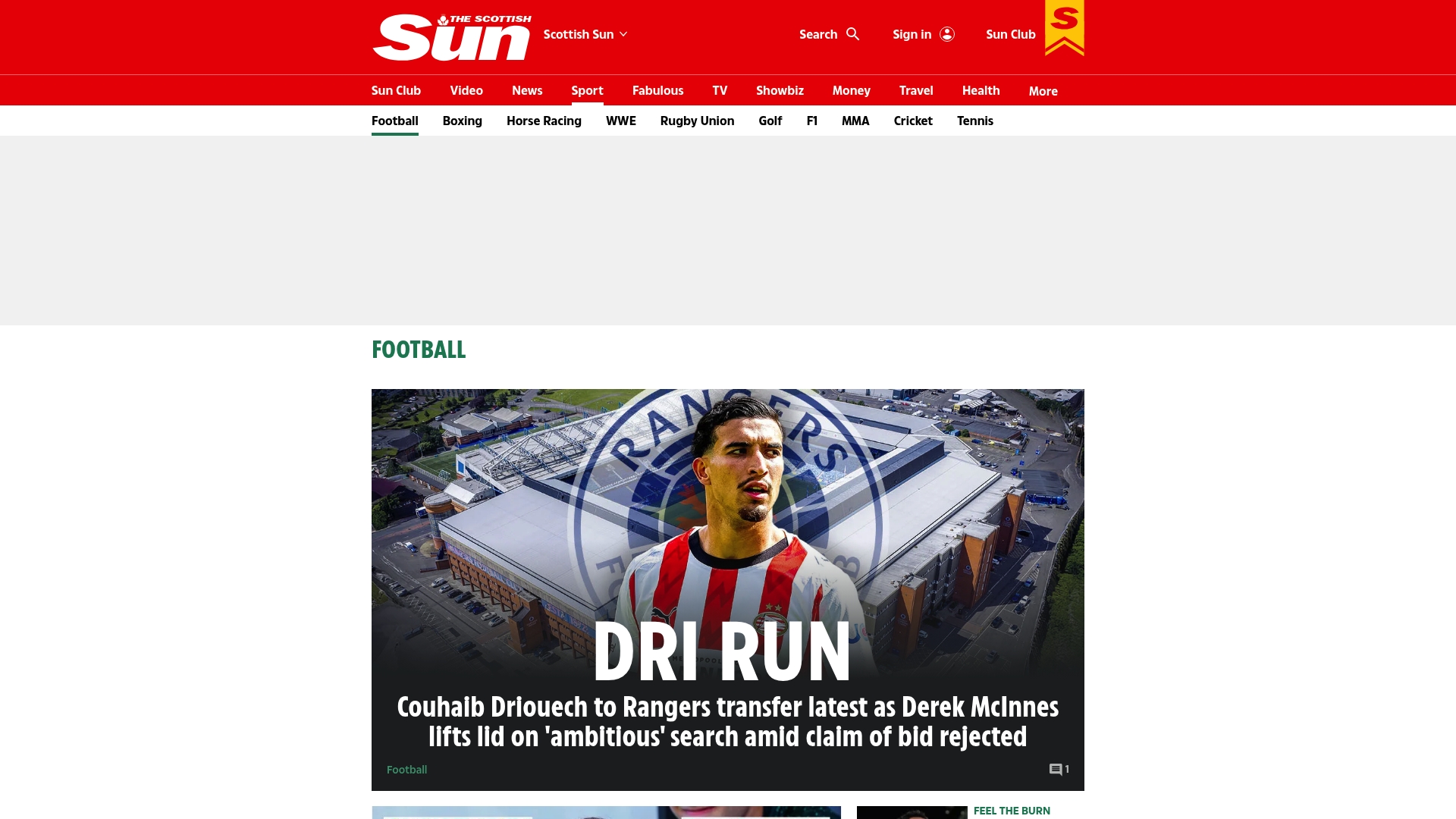 The Scottish Sun sponsor landing page advertised on Superscoreboard