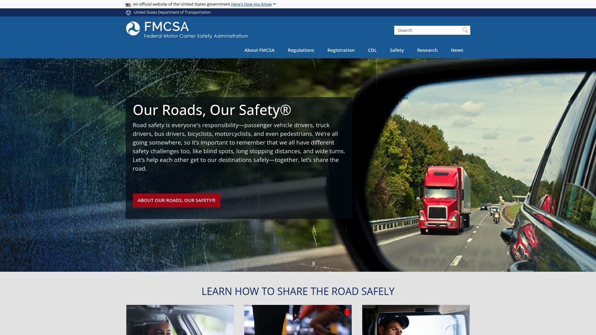 Share The Road Safely sponsor landing page advertised on No Such Thing As A Fish