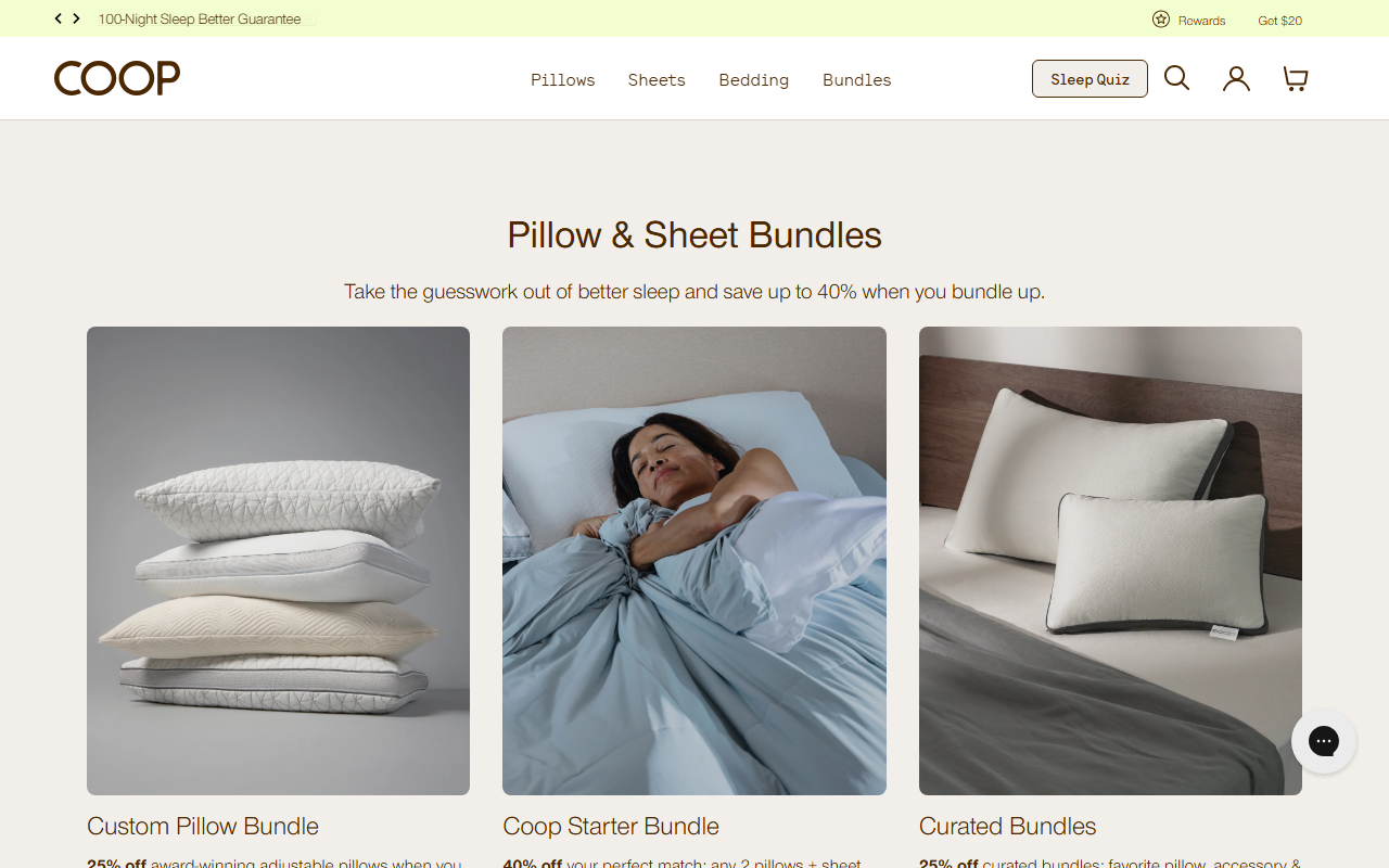 Coop Sleep Goods sponsor landing page advertised on The Read