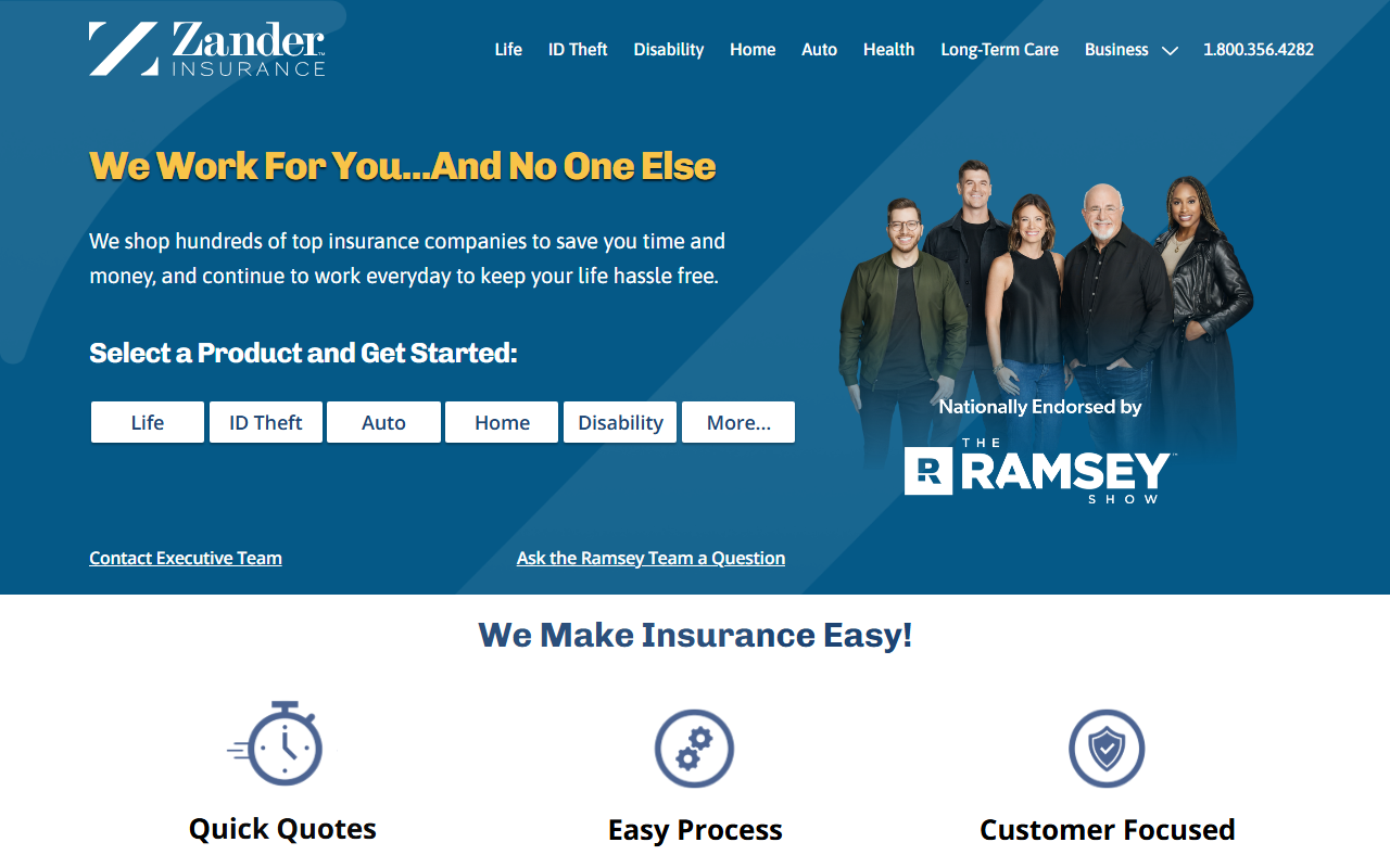 Zander Insurance sponsor landing page advertised on The Ramsey Show
