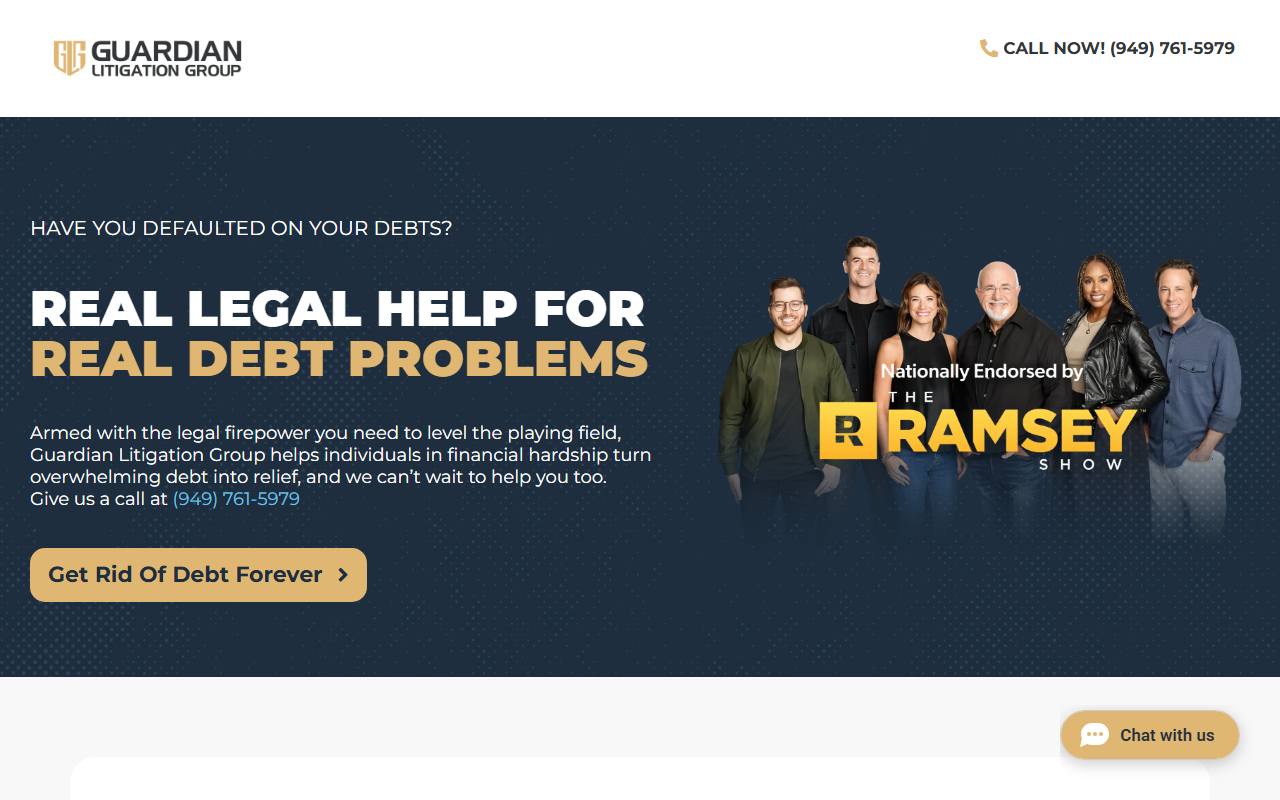 Guardian Litigation Group sponsor landing page advertised on The Ramsey Show