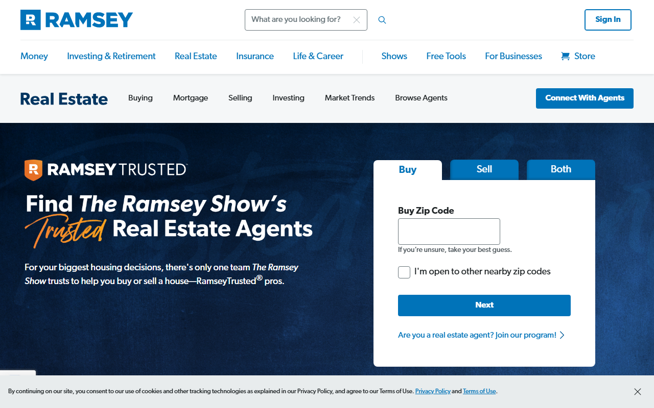 Ramsey Trusted sponsor landing page advertised on The Ramsey Show