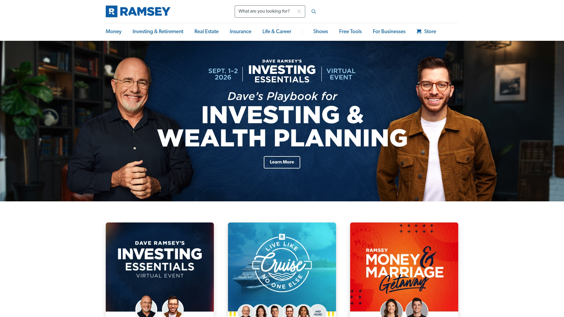 Investing Essentials sponsor landing page advertised on The Ramsey Show