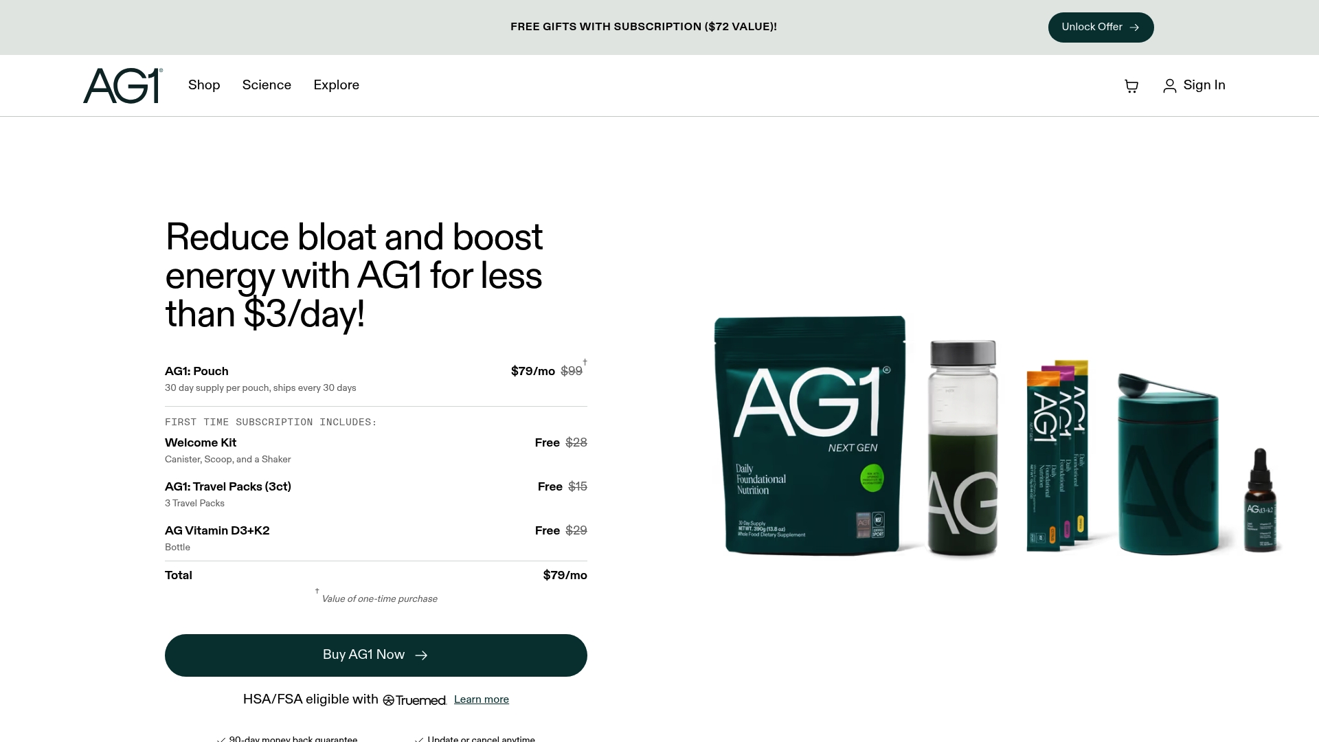AG1 sponsor landing page advertised on Pod Save America