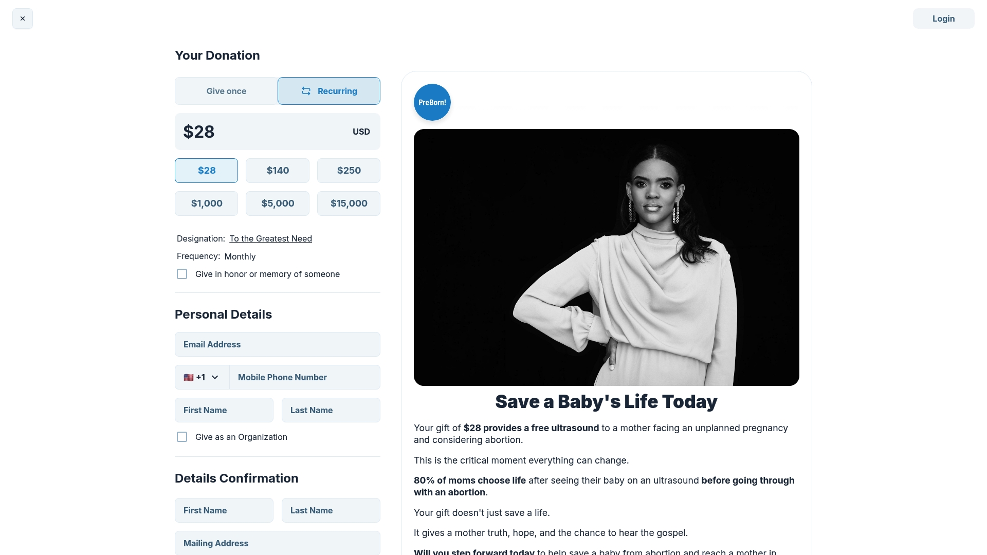 PreBorn! sponsor landing page advertised on Candace