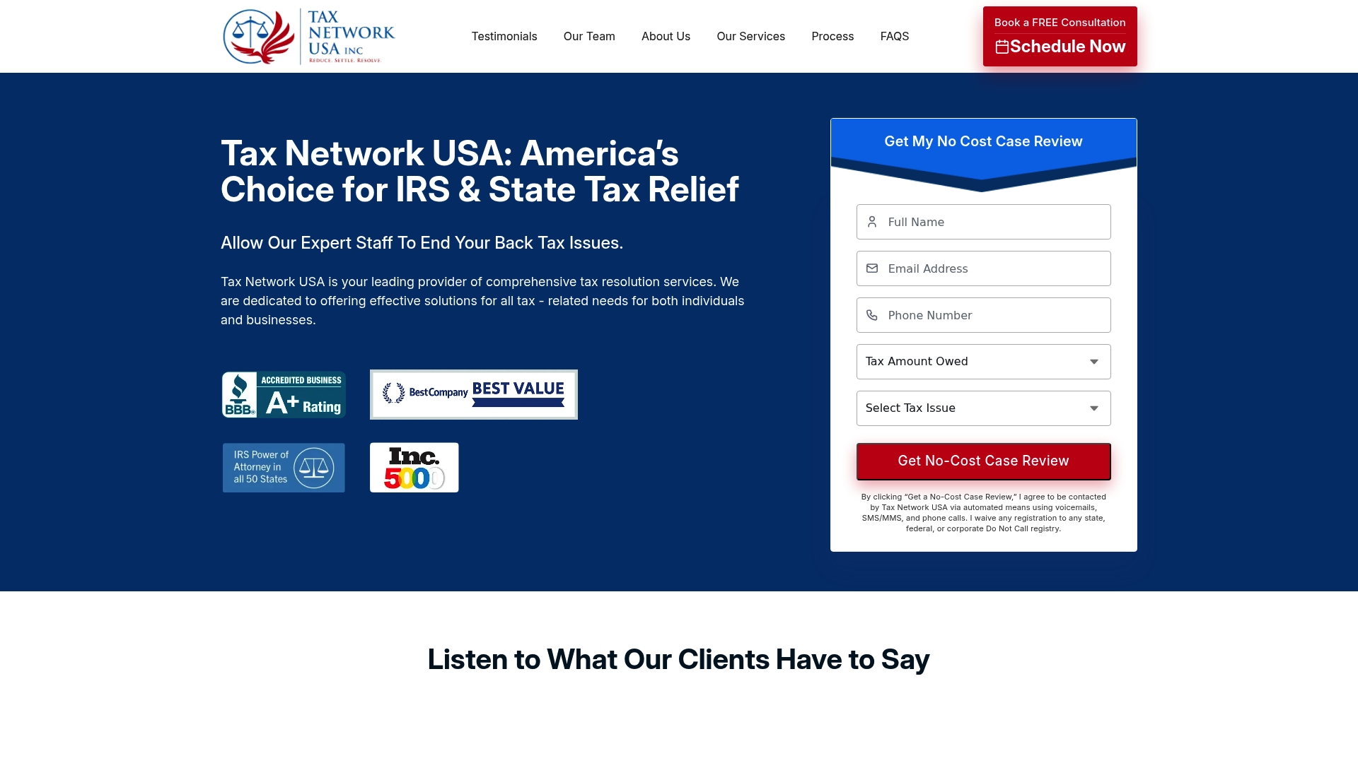 Tax Network USA sponsor landing page advertised on Candace