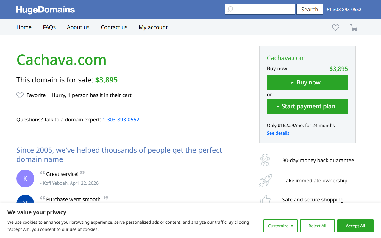 Cachava sponsor landing page advertised on SERIALously