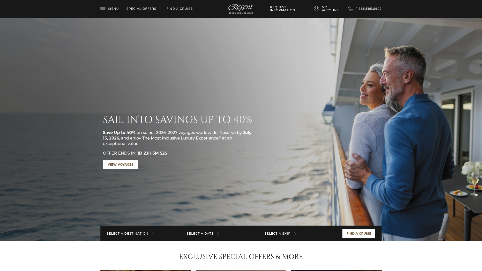 Regent Seven Seas Cruises sponsor landing page advertised on The Bulwark Podcast