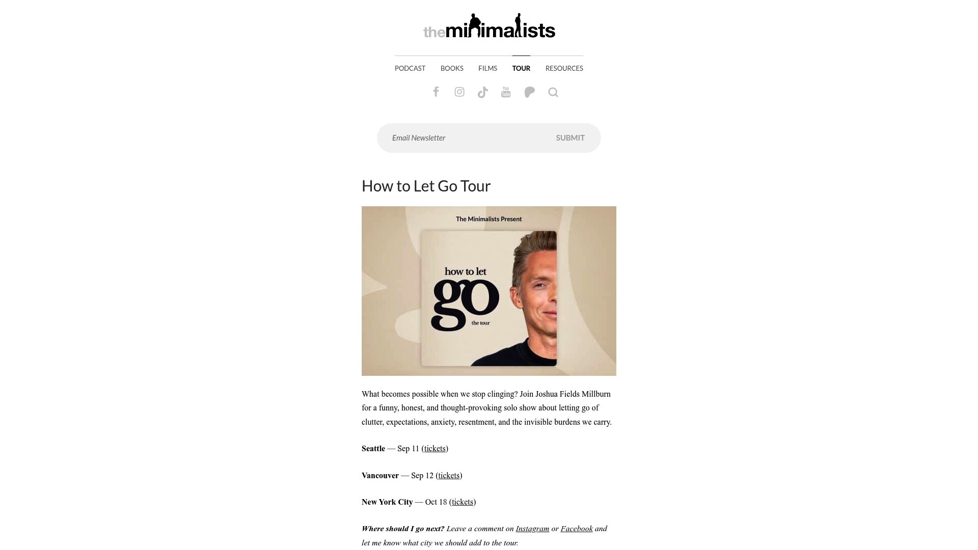 The Minimalists sponsor landing page advertised on The Minimalists Podcast