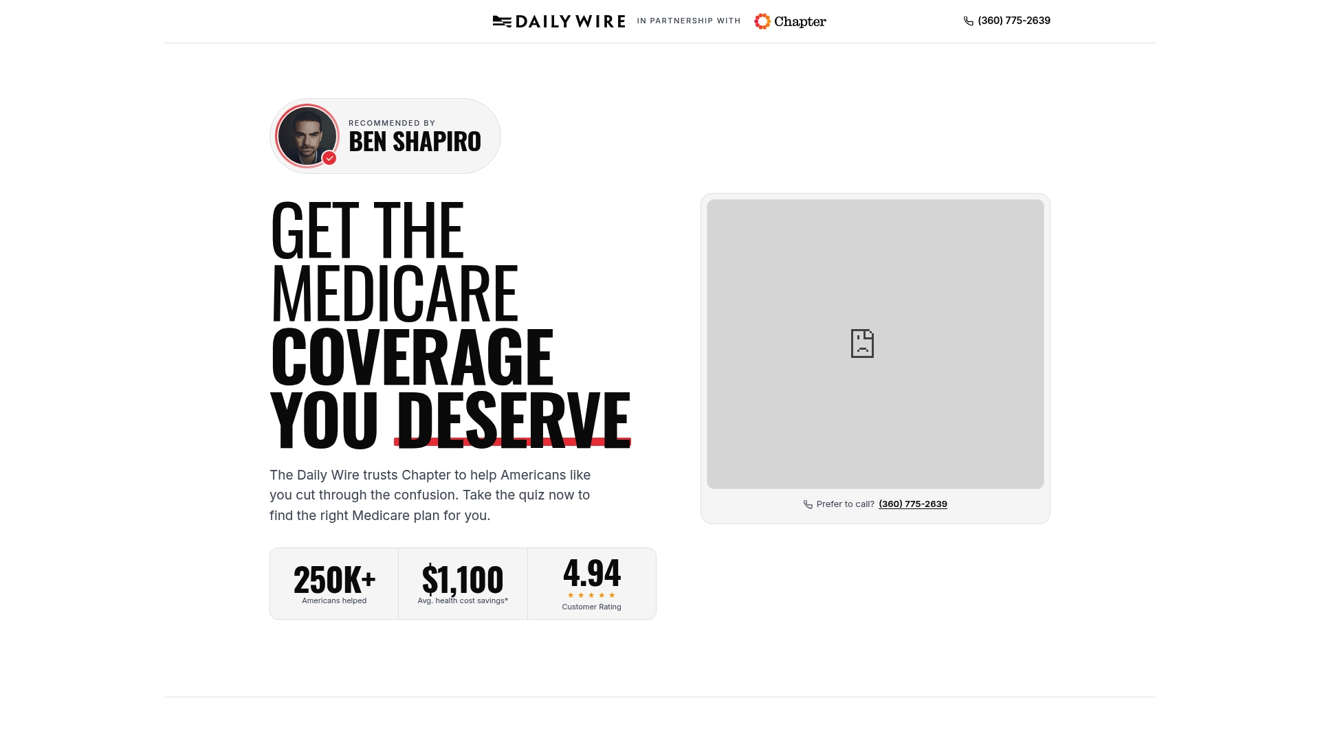 Chapter sponsor landing page advertised on The Ben Shapiro Show