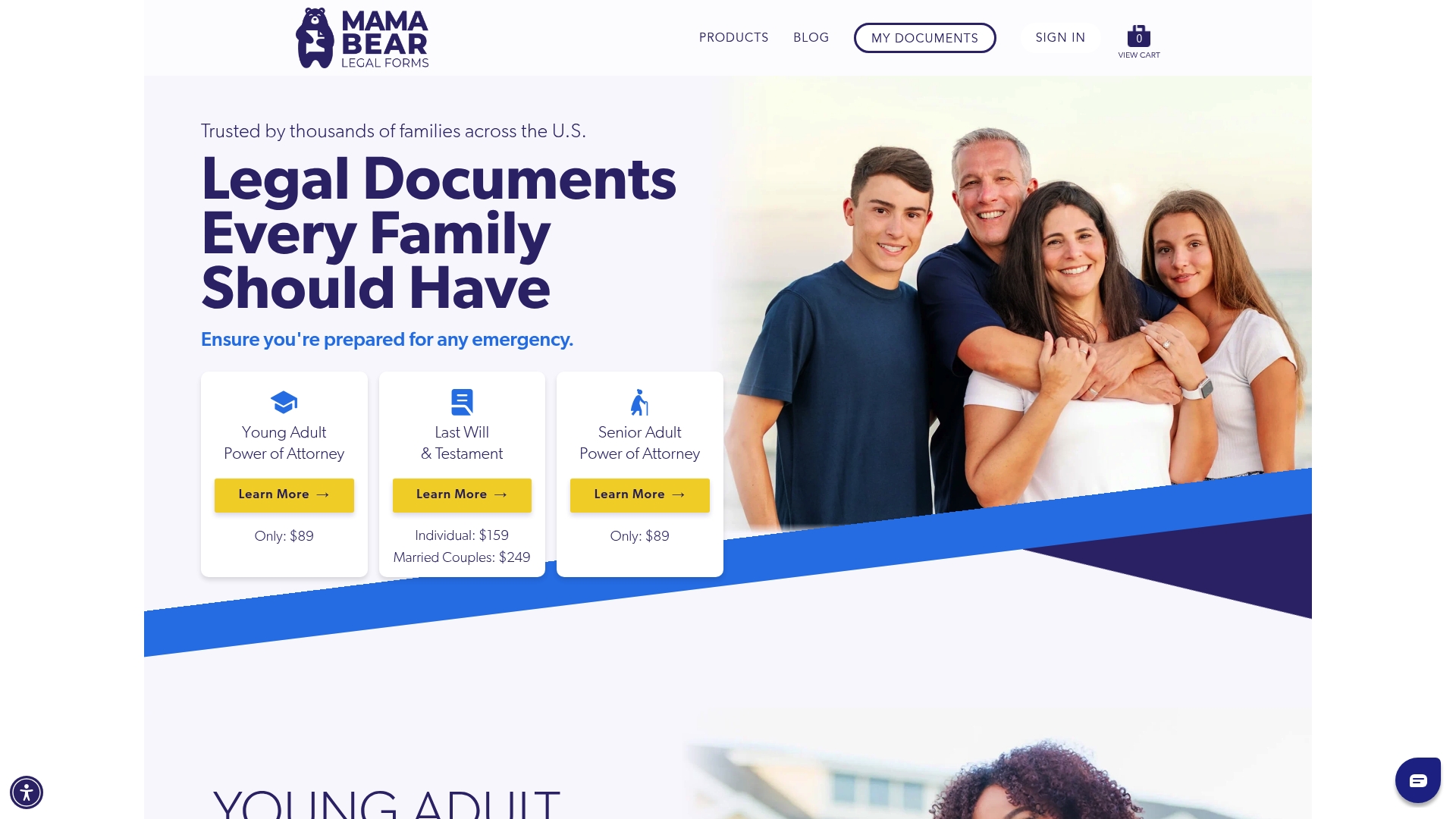Mama Bear Legal Forms sponsor landing page advertised on The Ramsey Show