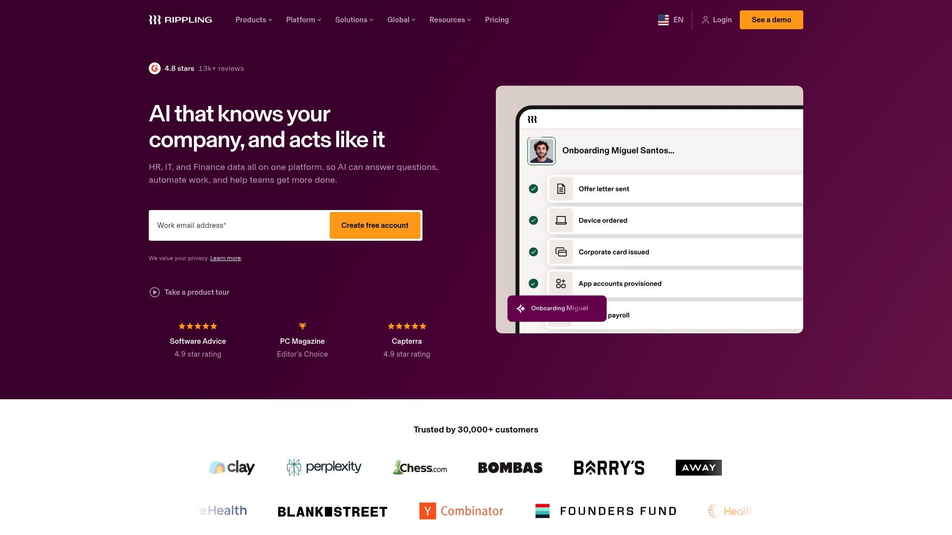 Rippling sponsor landing page advertised on Pivot