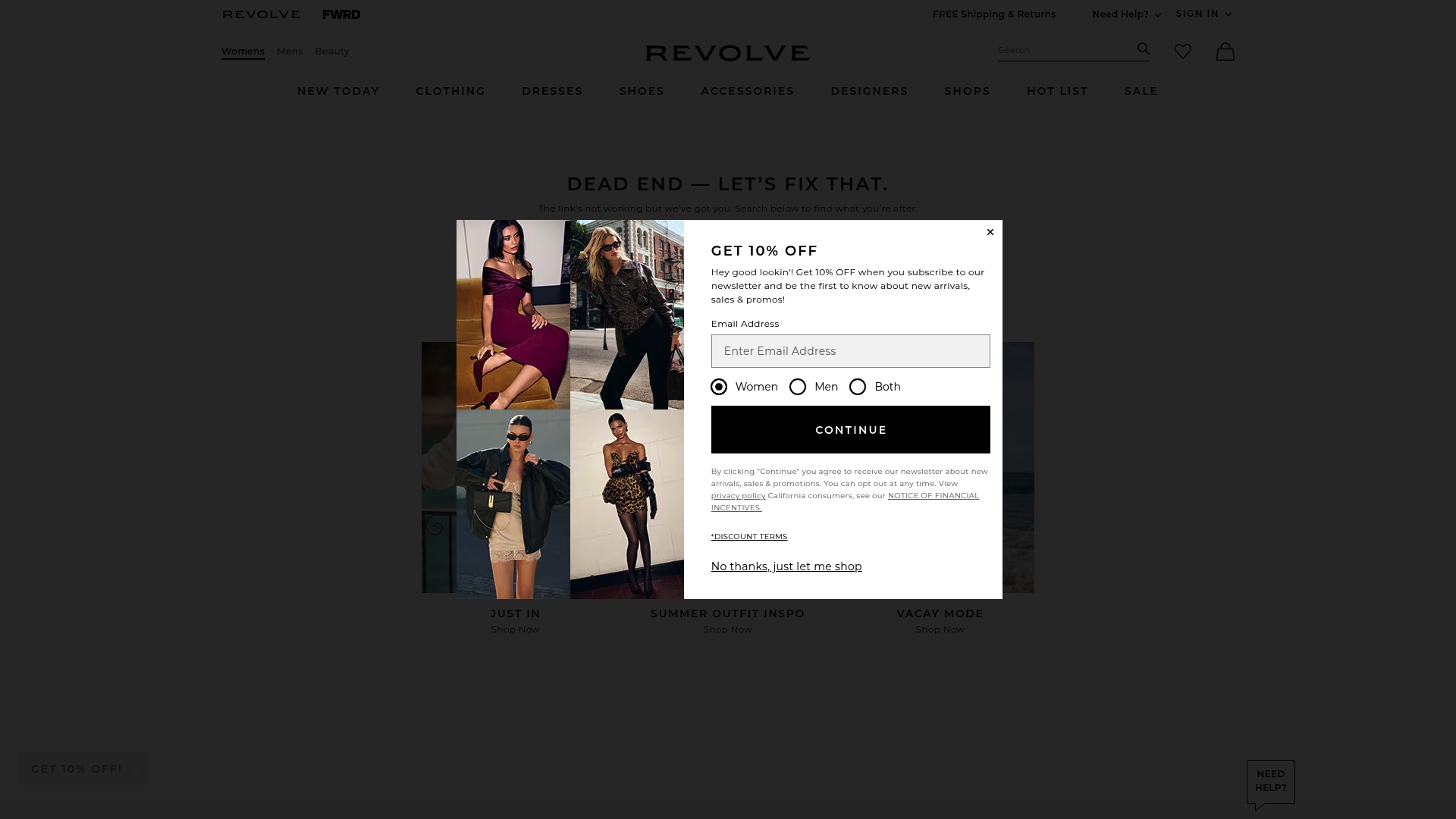 Revolve sponsor landing page advertised on Two Judgey Girls