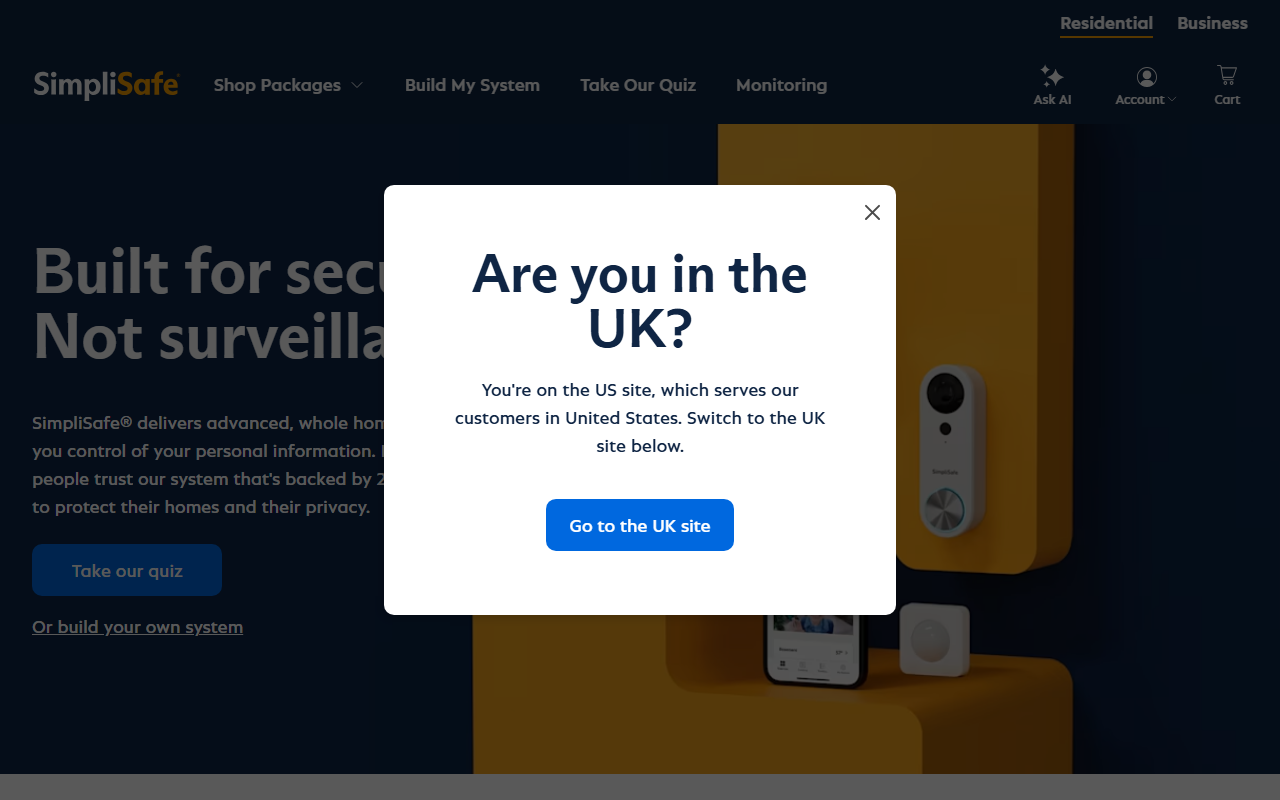 SimpliSafe Home Security sponsor landing page advertised on The Tucker Carlson Podcast