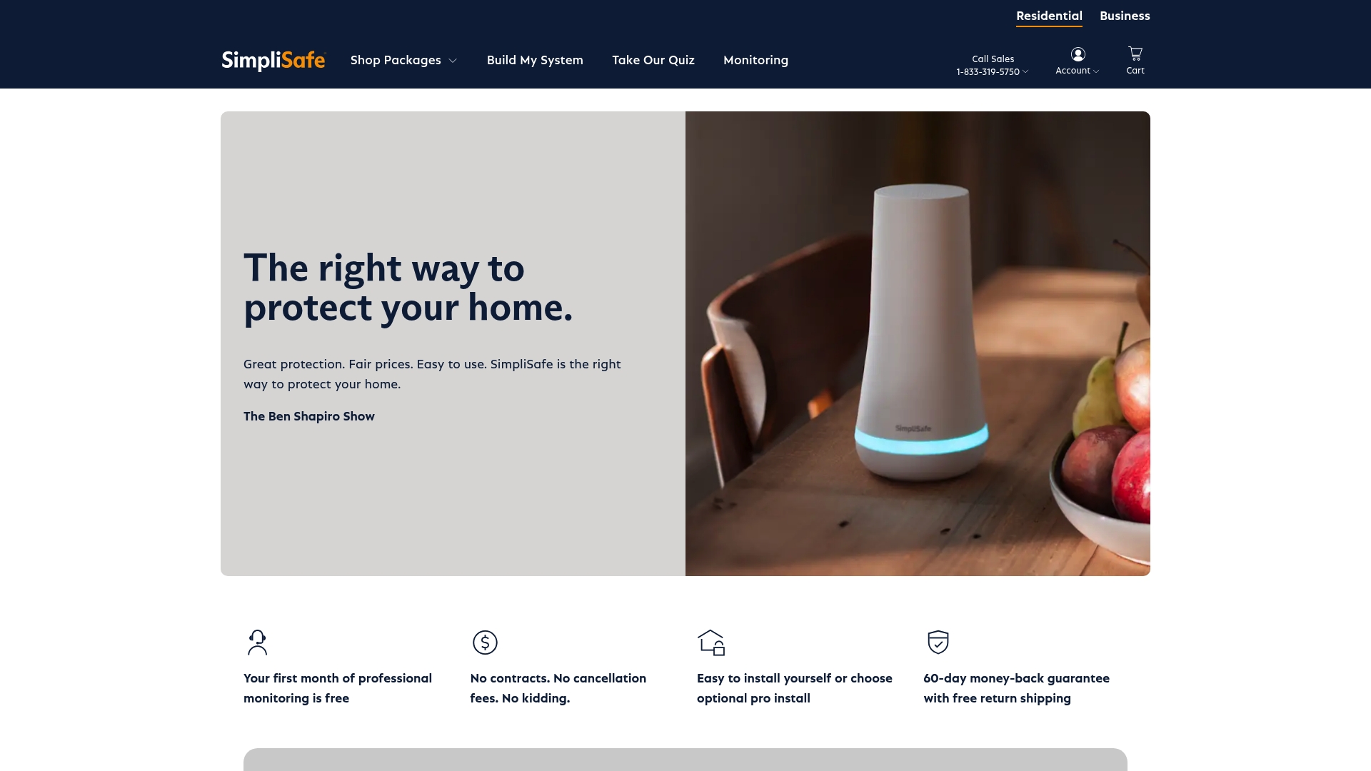 SimpliSafe sponsor landing page advertised on The Ben Shapiro Show