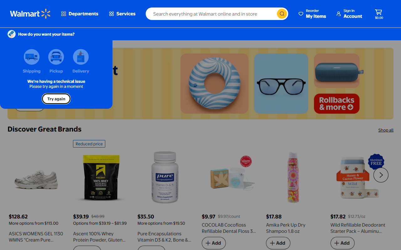 Walmart sponsor landing page advertised on Stuff You Missed in History Class