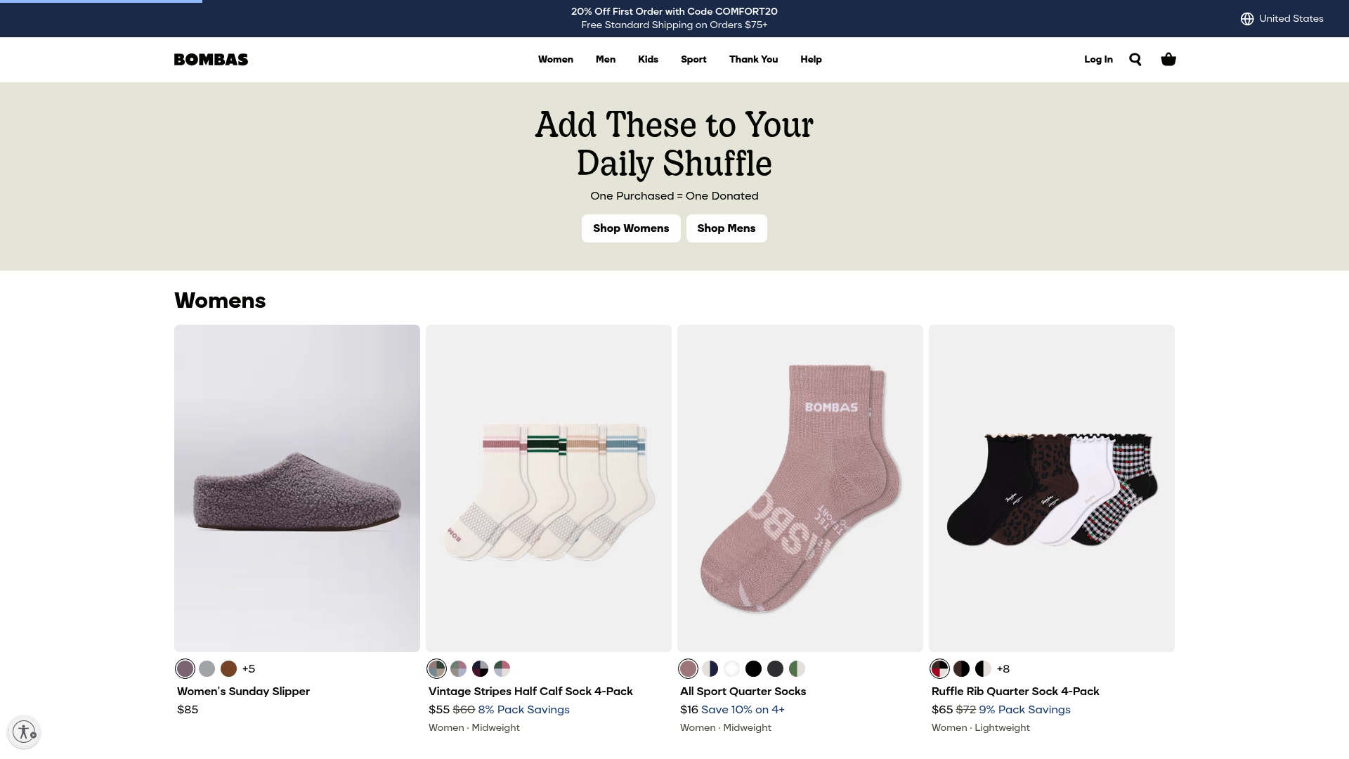 Bombas sponsor landing page advertised on The Vergecast