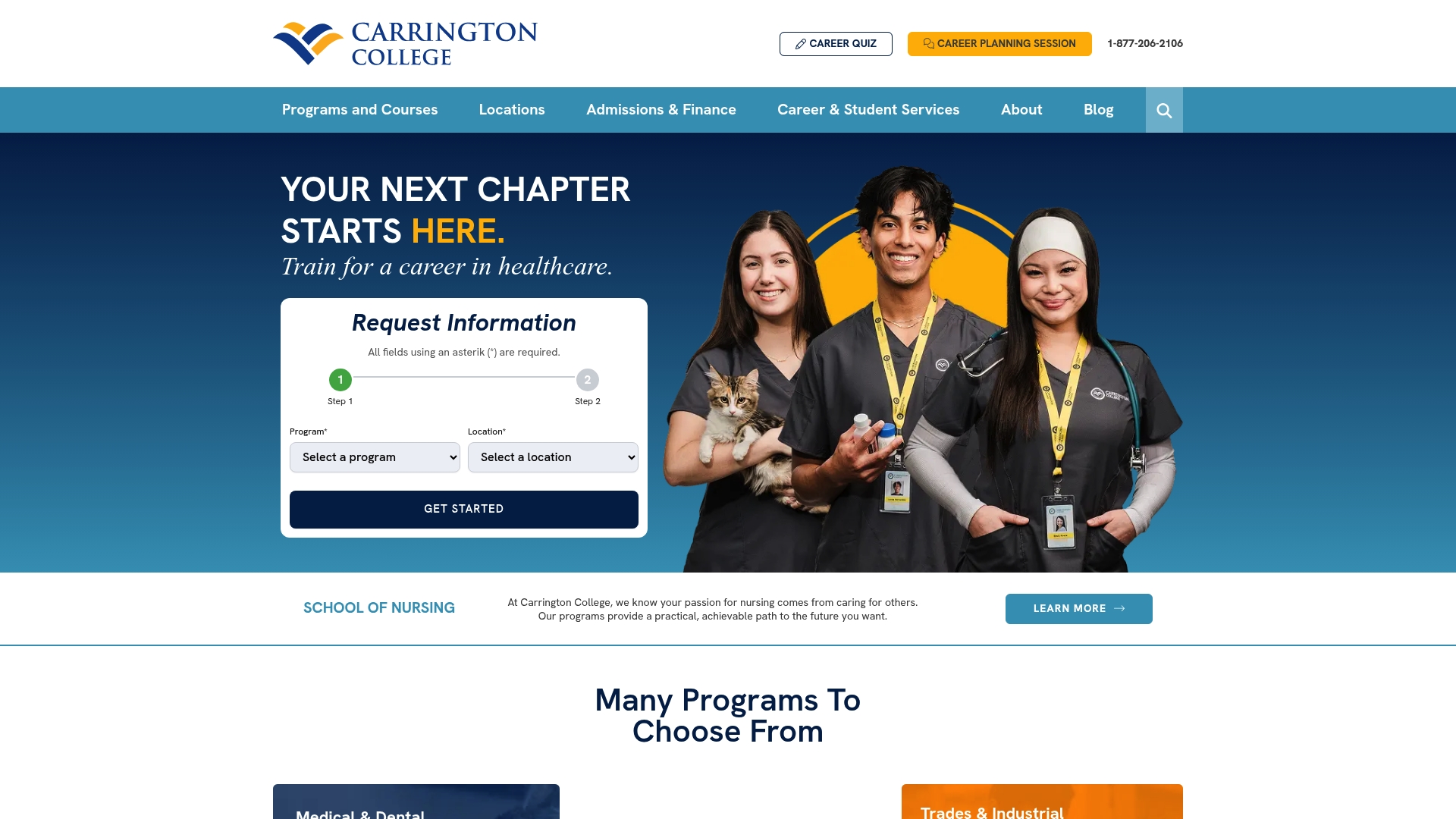 Carrington College sponsor landing page advertised on Empire