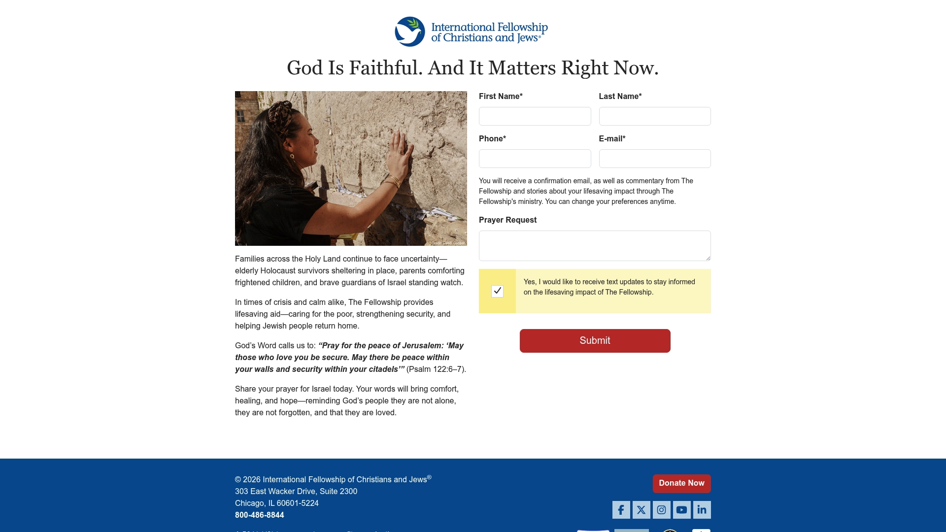 IFCJ sponsor landing page advertised on The Glenn Beck Program