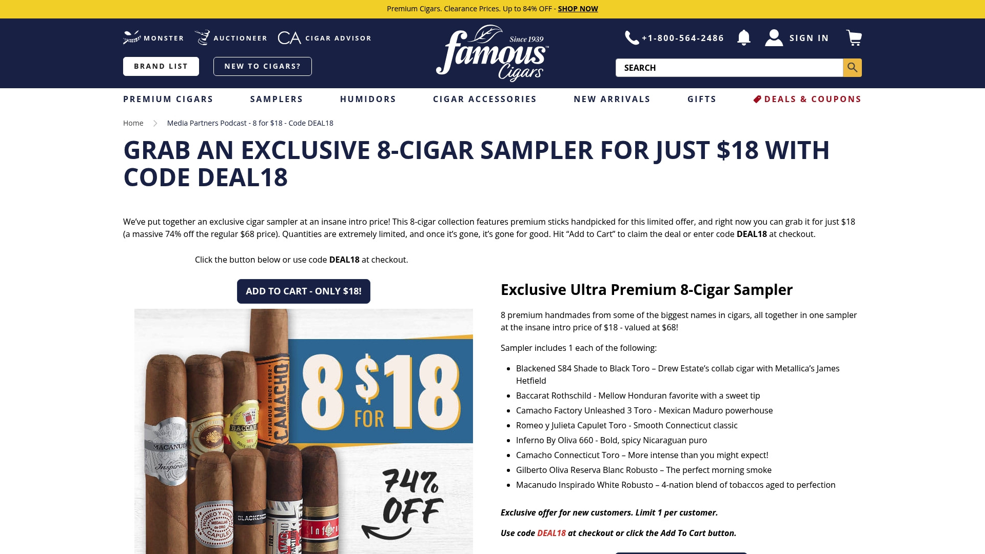 Famous Cigars sponsor landing page advertised on That UFO Podcast