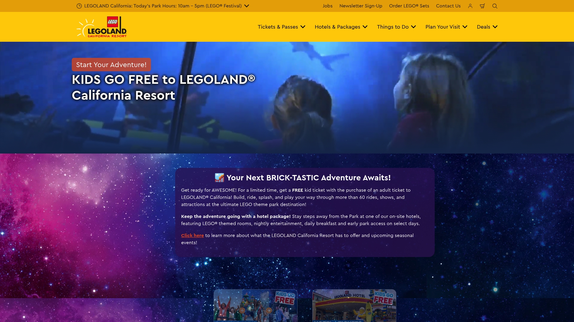 Legoland San Diego sponsor landing page advertised on Breaking Points with Krystal and Saagar