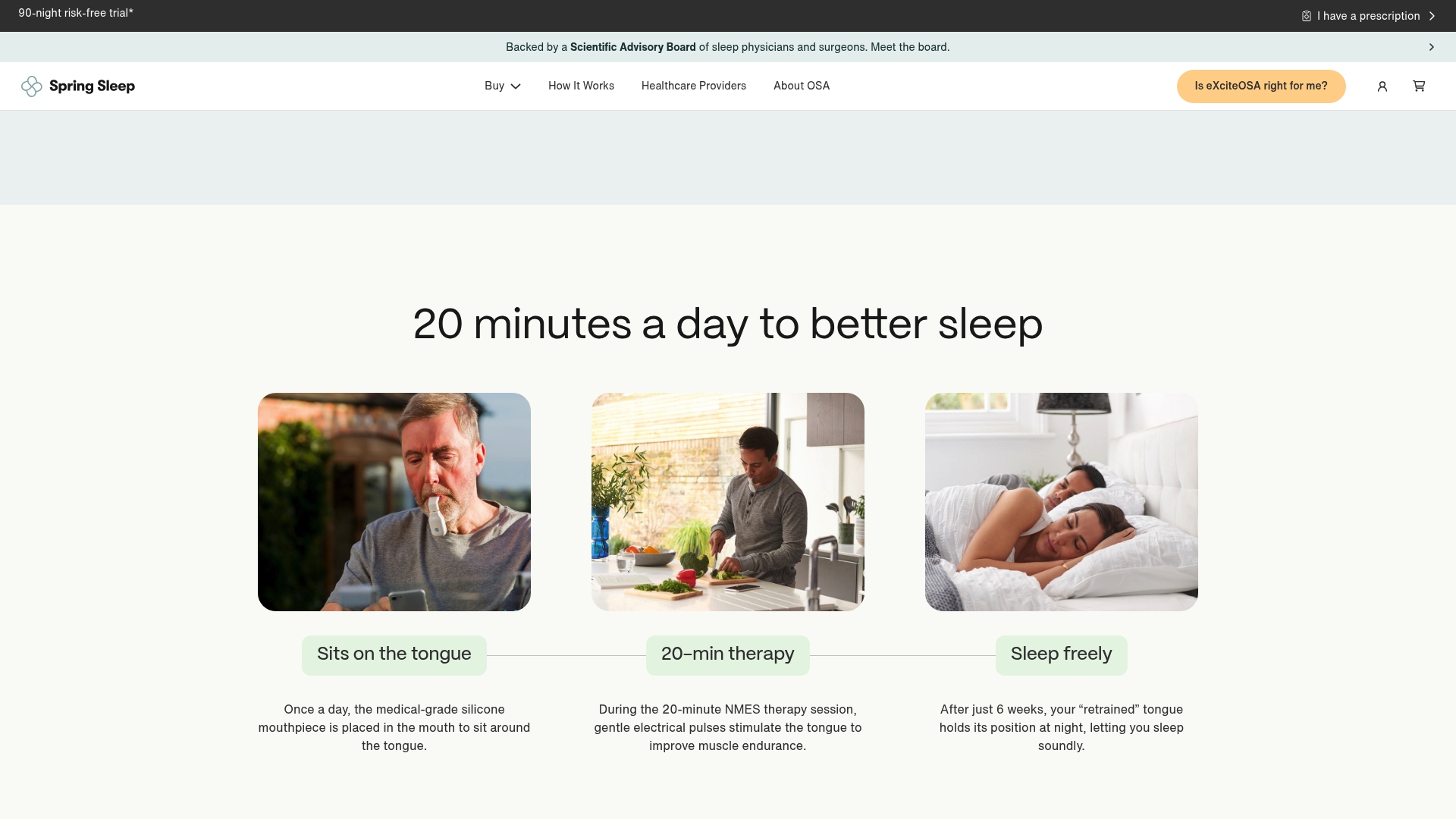 Spring Sleep / Excite OSA sponsor landing page advertised on The President's Daily Brief