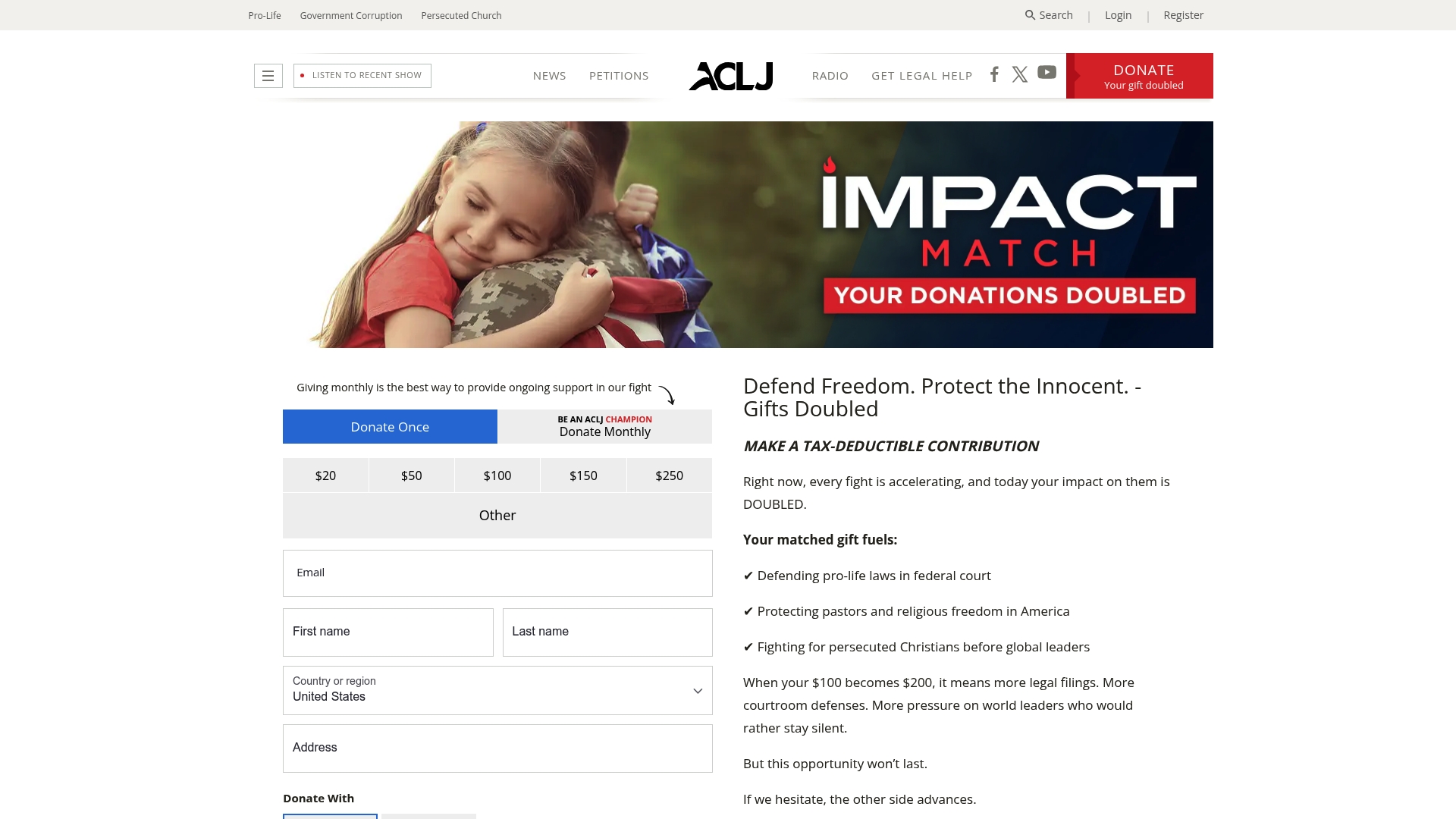 ACLJ sponsor landing page advertised on Sekulow