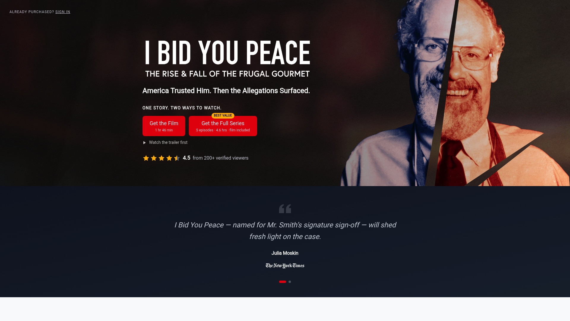 I Bid You Peace sponsor landing page advertised on Stuff You Missed in History Class