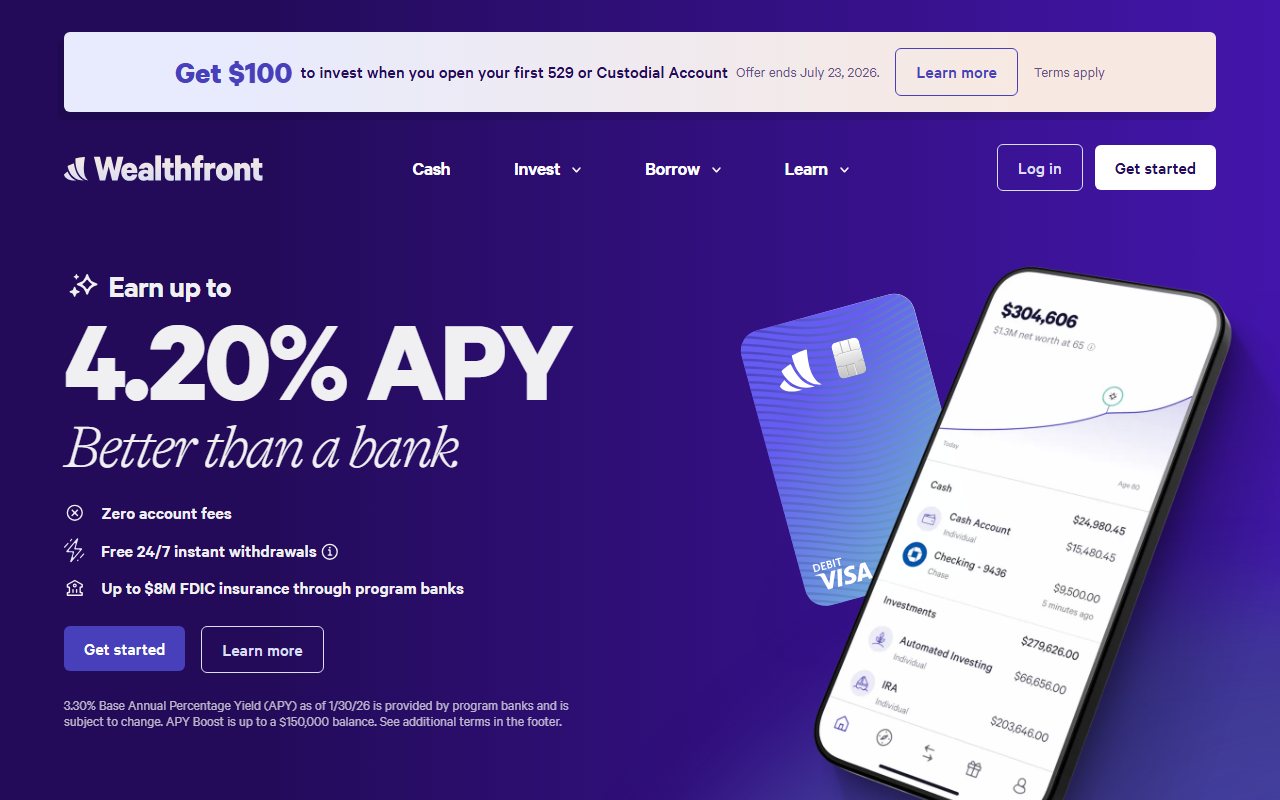 Wealthfront sponsor landing page advertised on LINUX Unplugged
